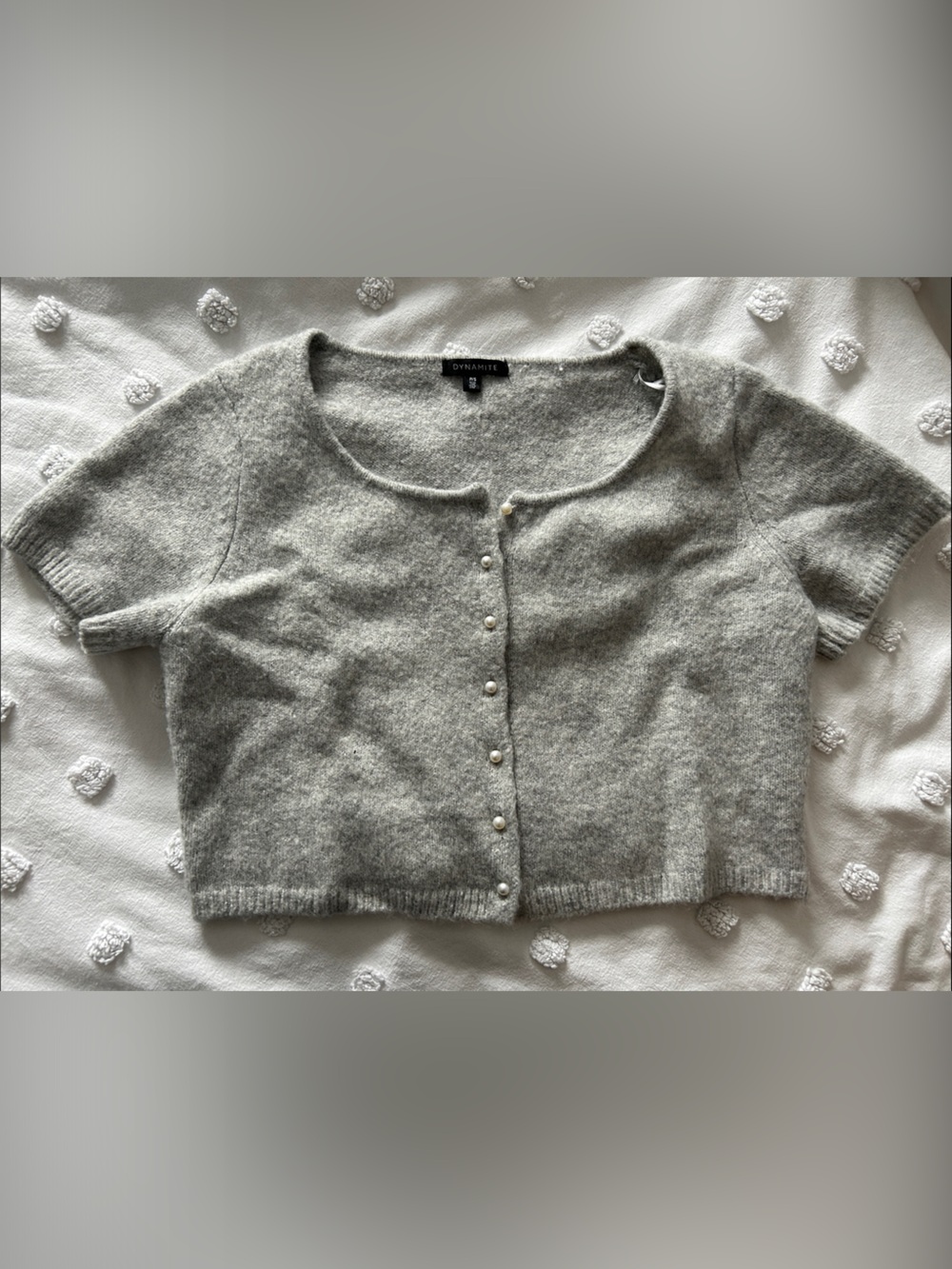 Petite Knit Short-Sleeve Cardigan Sweater - Light Gray